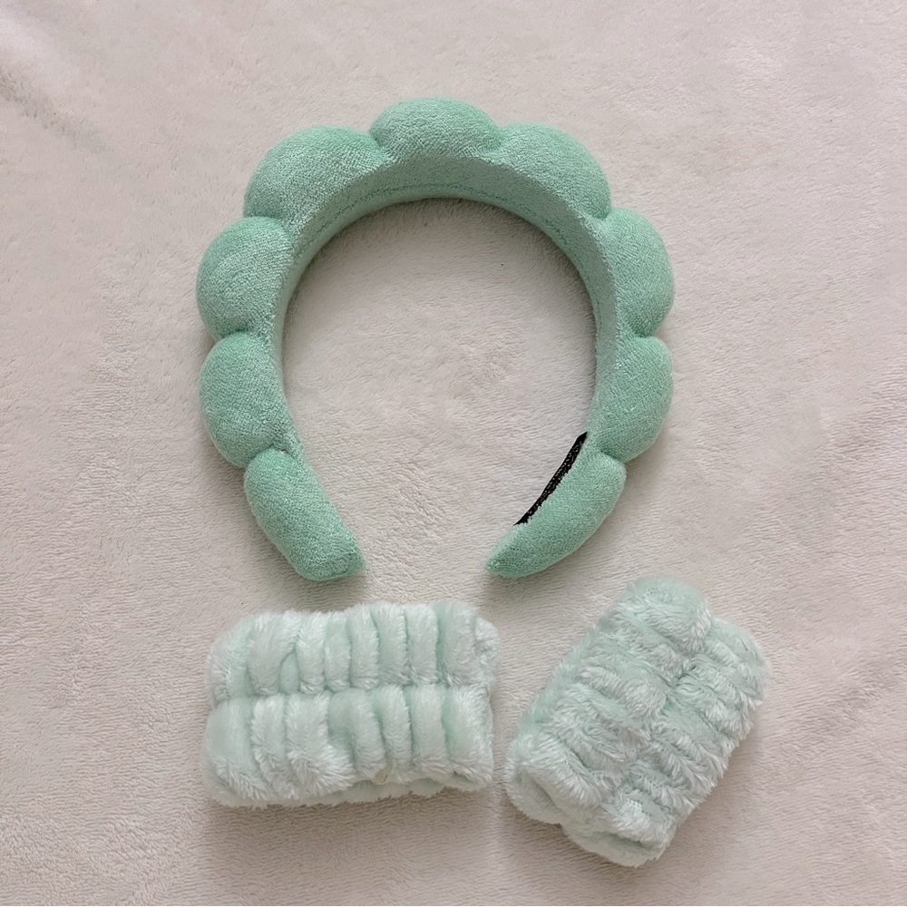 Spa Headband with Matching Wristband for Washing Face (Green)